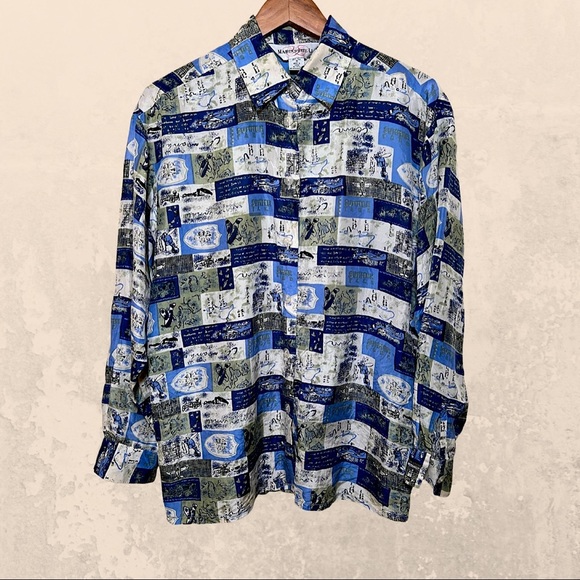 Marguerite Li Vintage Silk Button-down summer blouse size medium - Picture 1 of 5